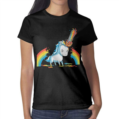 

Unicorn Caught from A Rainbow Womens Black t Shirts Cute Womens Ladies Cotton t Shirt