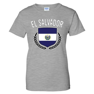 

El Salvador Flag Crest Olive Wreath Laurel Womens T-Shirt