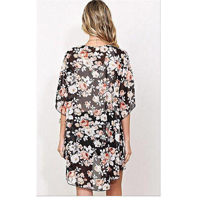 

S-XL Women Cover Up Bikini Top Boho Floral Long Dress Kimono Cardigan Long Coats