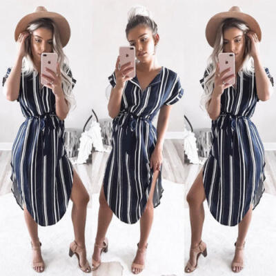 

Womens Summer Short Sleeve Party Evening Cocktail Long Maxi Bodycon Dress S-XL