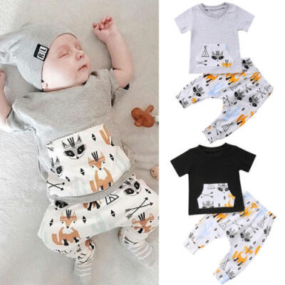 

Newborn Kids Baby Boy Cartoon Outfit Clothes T-shirt TopPantsTrousers 2PCS Set