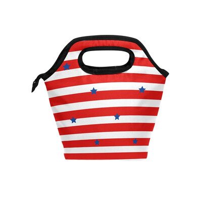 

Lunch Bag Tote Bag Star White Red Stripe Travel Picnic Organizer Lunch Holder Handbags Lunch Bag Box for Office