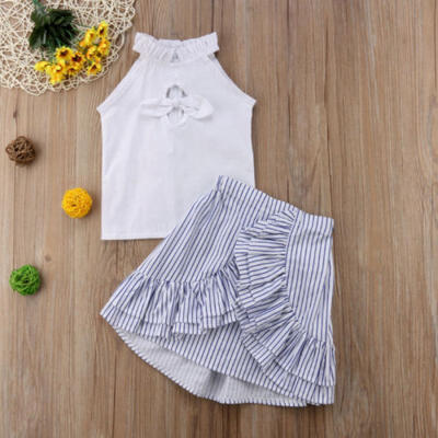 

Baby Kid Girls Summer Outfits T-shirt Tops Stripe Tutu Dress Skirt Clothes USA