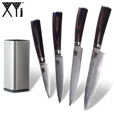 

XYj VG10 Damascus Steel Kitchen Knife 8" Chef Slicing 5" Utility 35" Fruit Kitchen Knives With 8 inch Holder Tools
