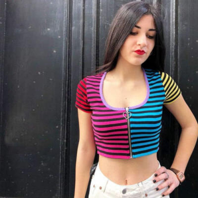 

Fashion Women Rainbow Bustier Vest Crop Top Bralette Blouse Singlet T Shirt