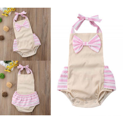 

Newborn Infant Baby Girl Cute Romper Beige Bowknot Bodysuit Jumpsuit In Summer