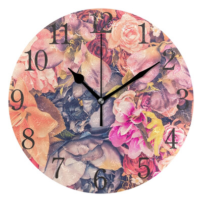 

Wall Clock Arabic Numerals Design Flowers Pattern Round