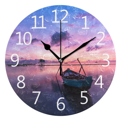 

Wall Clock Arabic Numerals Design Beach Landscape Round