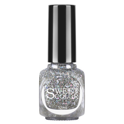 

Sweetcolor s129 12ml silver shiny (French raw materials environmentally friendly nail polish quick-drying long easy to unload armor a light gray silver sequins color metal color