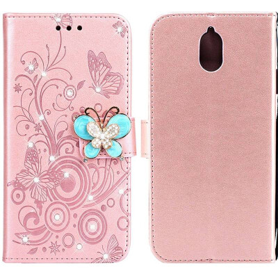 

MOONCASE Nokia 31 Butterfly Rhinestone Embossed Leather Case - Rose Gold