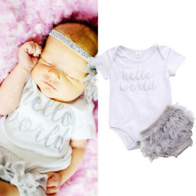

US Stock Toddler Baby Girl Short Sleeve Romper Tops Rufflt Shorts Set Outfit NEW