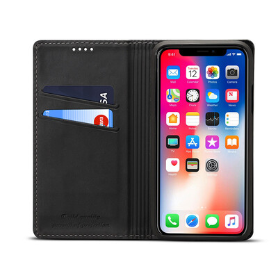 

New iPhoneXS Max Mobile Shell Apple 8 Leather Case Clamshell Card Wallet Black