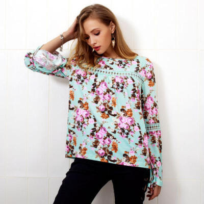 

Women Floral Crew Neck Long Sleeve Casual Top T Shirt Blouse Elegant Ladies Tops