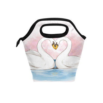 

Lunch Bag Swan Love Tote Travel Picnic Insulated Handbags Portable Zipper Lunch Bag Box