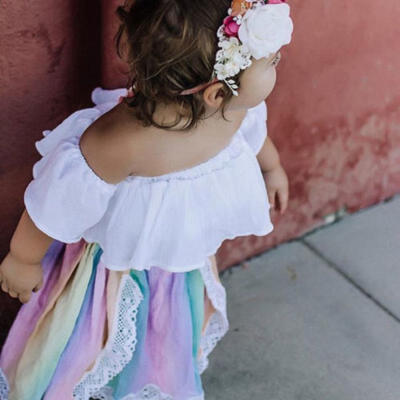 

3Pcs Lace Newborn Kids Baby Girls Off Shoulder Crop Top Skirt Outfits Clothes US