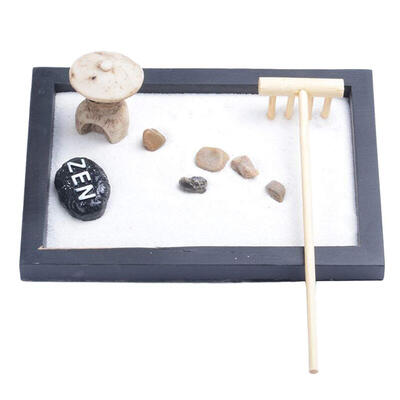 

UpperX Japanese Karesansui Mini Zen Table Garden with Rattle Pebbles&Sand Decoration Home Office - 15x11x1cm