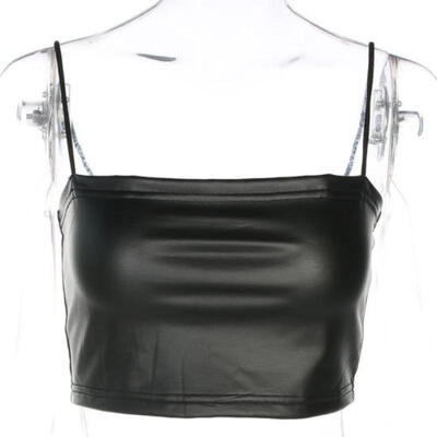 

Womens Sexy Club PU Leather Tube Tops Camisole Solid Sleeveless Crop Tank Tops