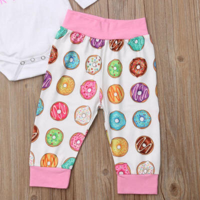 

Sweet Newborn Infant Baby Girls RomperLong Pants Hat Outfits Donut 3PCS Set