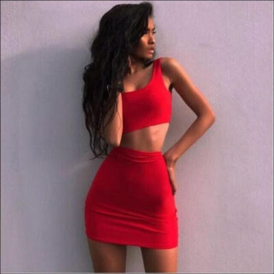 

Sexy Women 2 Piece Bodycon Skirt Set Casual Clubwear Party Crop Top Wrap Dress