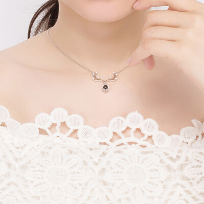 

NeillieN S925 Silver Necklace100 languages I love you Projection Pendant NecklaceMemory Necklace of Love Antler Edition 5pcs