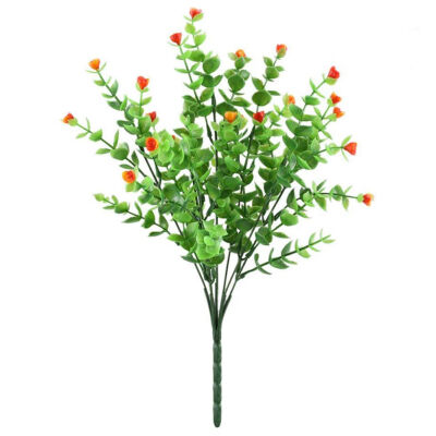 

UpperX 4pcs Artificial Greenery Plants Fake Shrubs Plastic Eucalyptus Bushes with Mini Rose Heads House Office Garden Patio Decor