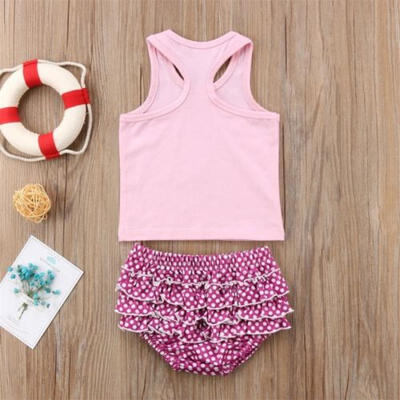

Newborn Toddler Baby Girl Tops Sleeveless Ruffle Shorts Clothes Outfits Set 0-2T