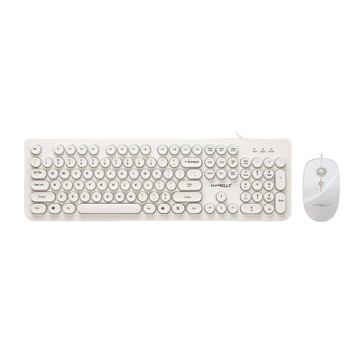 

Wired Keyboard&Mouse Combo Fashion Keyboard with Round Keycaps&Cute Mouse for Girls