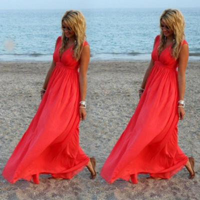 

Women Boho Long Maxi Dresses Summer Evening Party Cocktail Dress Beach Sundress