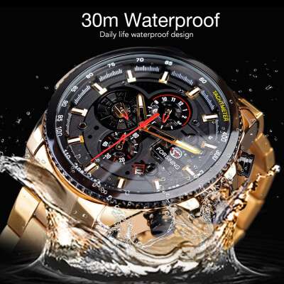 

FORSINING Men Three Dials Stainless Steel Band Calendar Analog Watch Waterproof Automatic Mechanical Wrist Watch