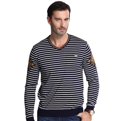 

Paul Lawy (BAOLUOFADI) fashion men's striped V-neck sweater casual jacket men 155301819 treasure blue