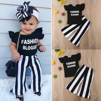 

Toddler Girls Kids Tops T Shirt Bell Bottom Pants Trousers Outfits Set Clothes