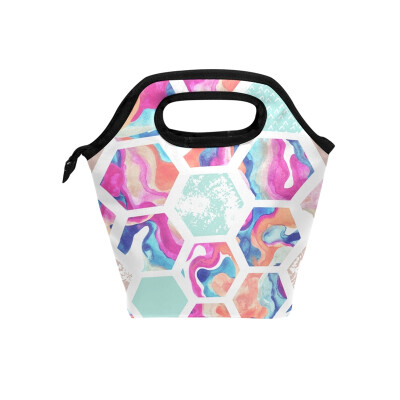 

Lunch Bag Tote Bag Colorful Hexagon Travel Picnic Organizer Lunch Holder Handbags Lunch Bag Box