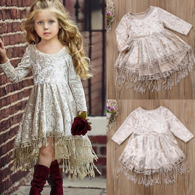 

AU Flower Girl Dress Velvet Tassel Princess Baby Party Pageant Gown Formal Dress