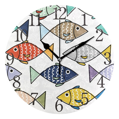 

Wall Clock Arabic Numerals Design Fish Colorful Round