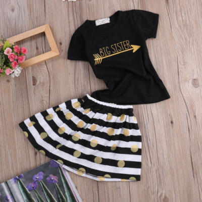 

Casual Toddler Kids Girls Summer Tops T-Shirt Striped Skirt Dress Outfits Set