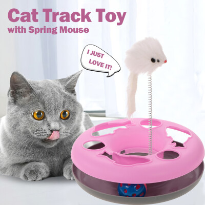 

Cat Track Toy with Spring Mouse Interactive Moving Ball Plate Crazy Ball Disk Toys for Kitten Cats