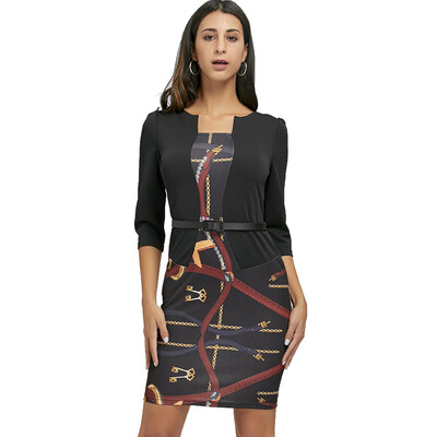 

Print Belted Faux Two-piece Bodycon Dress