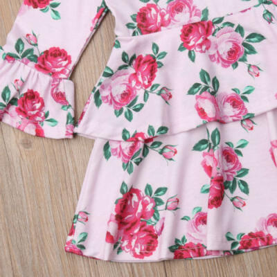 

Toddler Kids Baby Girl Flower Layered Long Sleeve Princess Wedding Dress Clothes