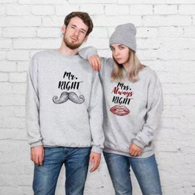 

Mr Right Mrs Always Right Matching Couple Jumper Sweater Lover Match Sweatshirt