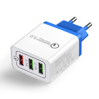 

Fast Phone Charger QC30 3 Ports USB EU US Plug Power Adapter Travel Charger Power Adaptor Socket Home Converter Wall Charger For