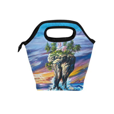 

Lunch Tote Bag Artistic Ocean Travel Picnic Insulated Lunch Handbags Portable Zipper Lunch Bag Box