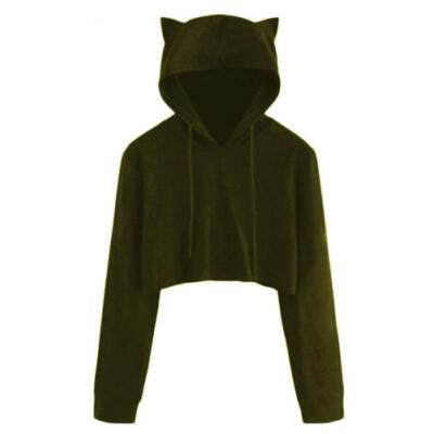 

Women Cat Ear Hoodie Jumper Casual Pullovers Cropped T-shirt Sport Sweat Blouses