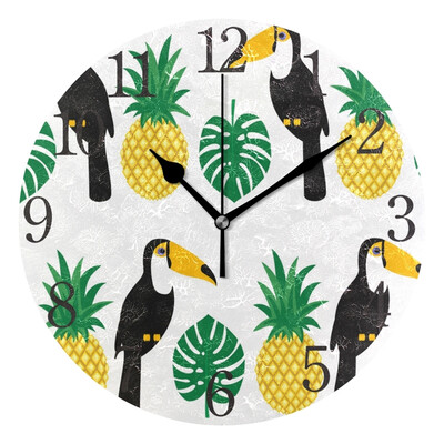 

Wall Clock Arabic Numerals Design Crow And Pineapple Round