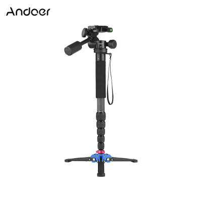 

Andoer Portable Carbon Fiber 6-Section Monopod with 3 Way Camera Video Damping Head Unipod Holder Max Height 169cm 14" Screw Mou