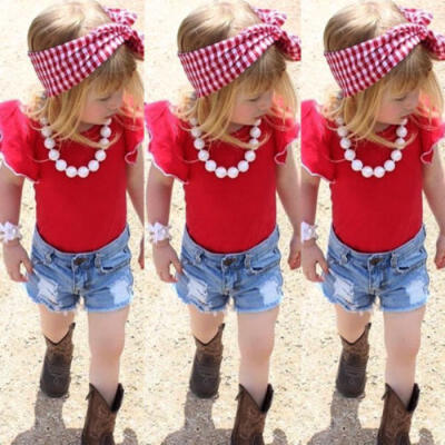 

Toddler Kids Baby Girls Denim Tops T-shirt Pants Shorts Outfits Clothes Summer