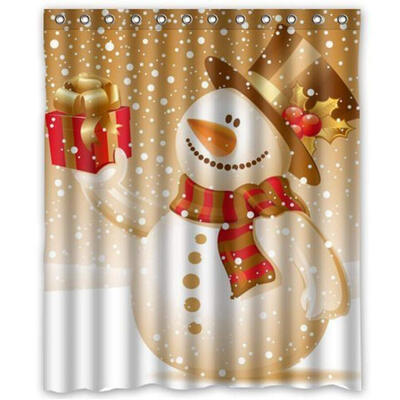 

UpperX Shower Curtain Christmas Snowman Design Waterproof Bathroom Fabric Shower Curtain with 12hooks 60 inch x72 inchMutilcolor