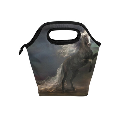 

Lunch Bag Tote Bag Black Horse Travel Picnic Organizer Lunch Holder Handbags Lunch Bag Box