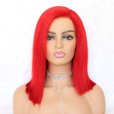 

AISOM Red Color Lace Frontal Human Hair Wig 180 Density