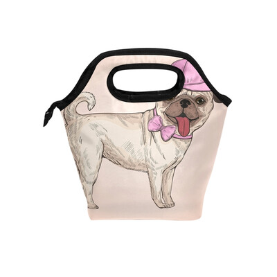 

Lunch Bag Pink Cap Dog Tote Travel Picnic Insulated Handbags Portable Zipper Lunch Bag Box