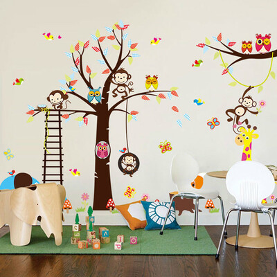 

MyMei 1 PC Kids Animals Wall Sticker home Decor Cartoon Tree Owls Home Decoration room Decals Wall Art Sticker wallpaper Free Ship